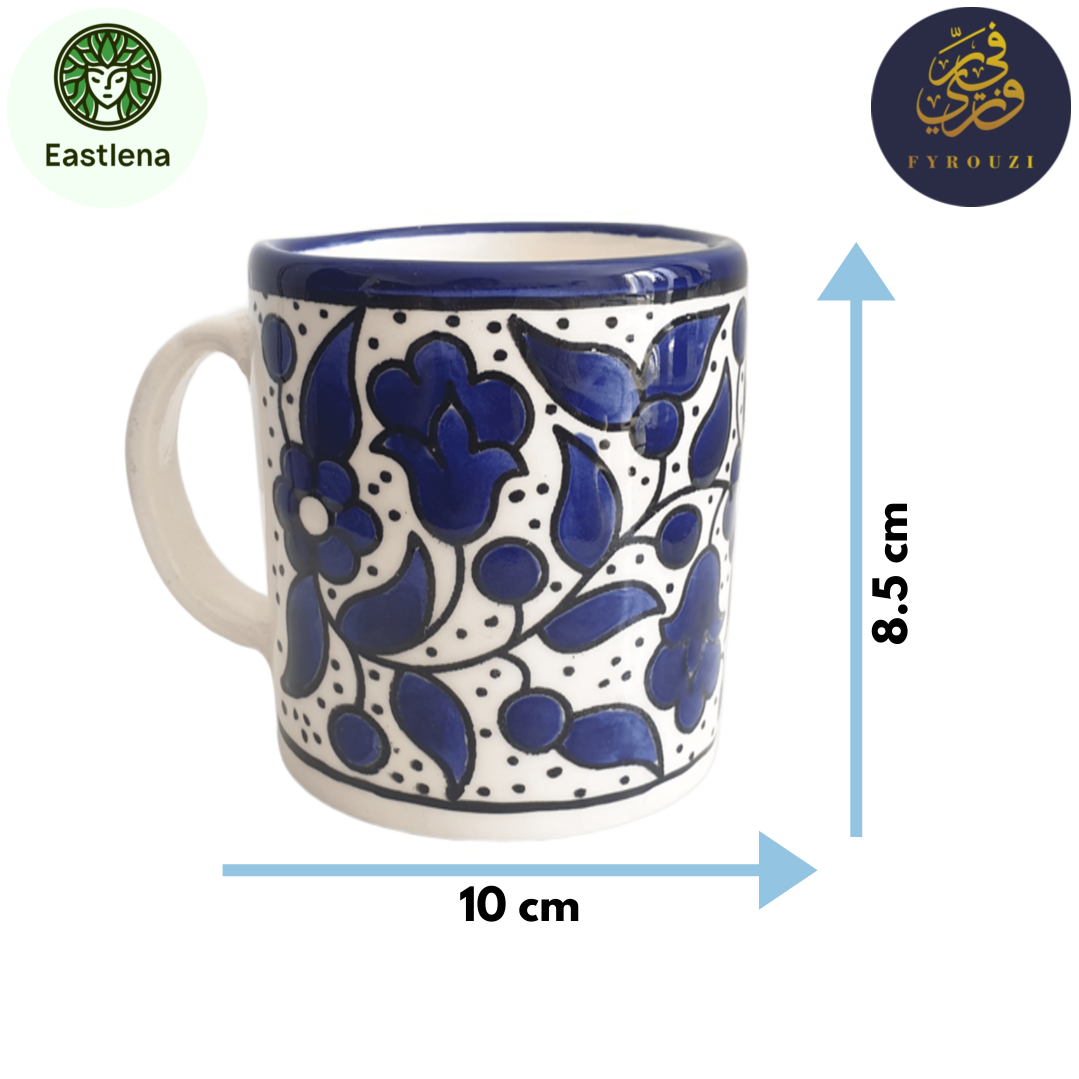 Floral Design Hand Painted Mug 15 Oz [Royal Blue]