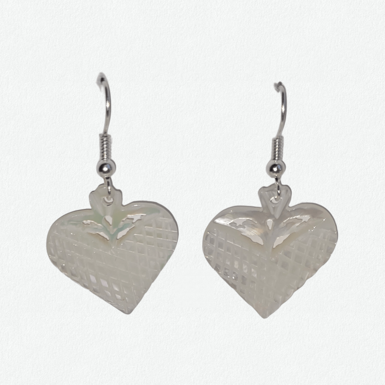 Mother of Pearl Heart Earrings [Patterned]