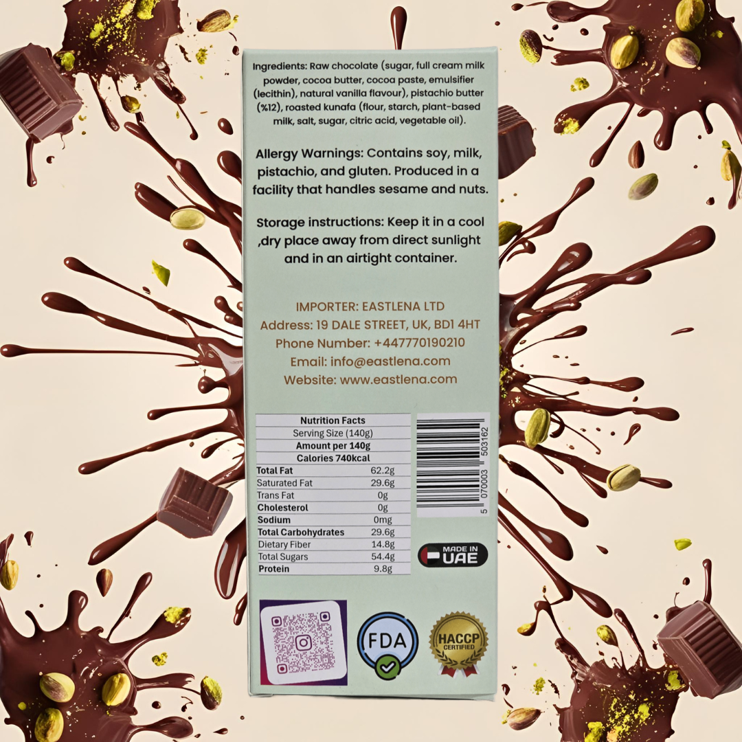Eastlena Dubai Chocolate - 140g [Kunafa & Pistachio]