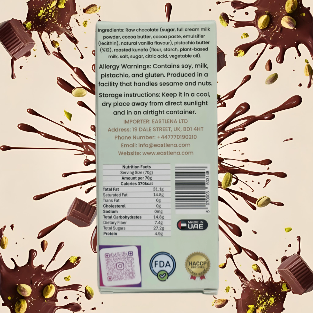 Eastlena Dubai Chocolate - 70g [Kunafa & Pistachio]
