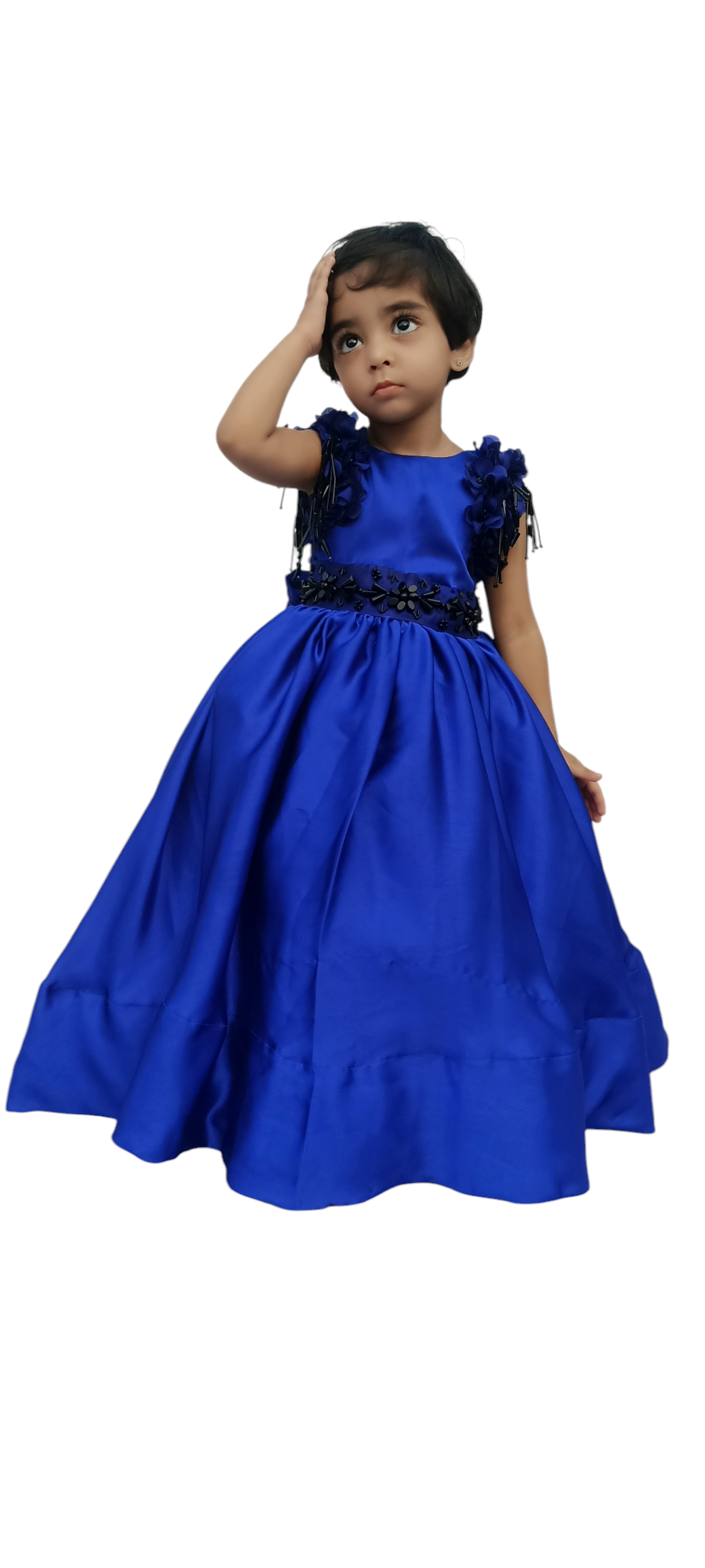 Royal blossom Ball Gown for Girls, color customization, bead work complementing hand made flowers 
