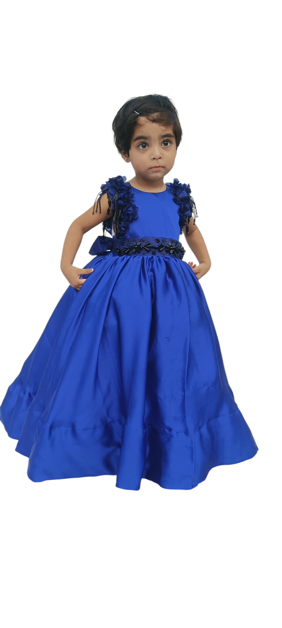 Royal blossom Ball Gown for Girls, color customization, bead work complementing hand made flowers 