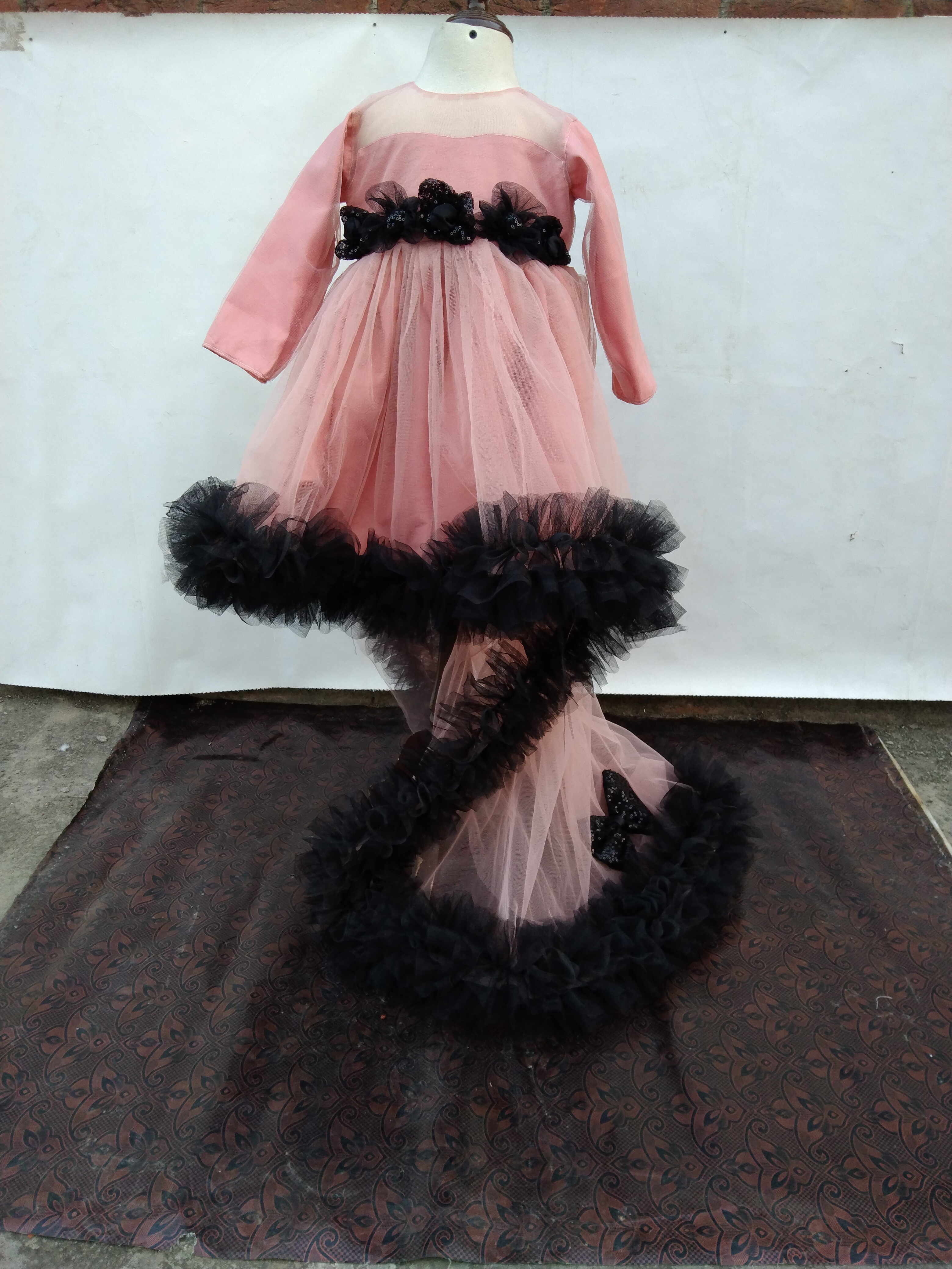 Twirling Star Couture Silk & Tulle Baby Girl Dress Gown with Structured Bodice & Dramatic Train