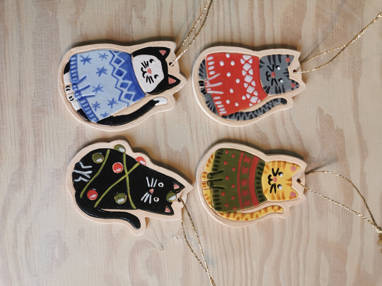 Handgemaakte Katten Kerstornamenten