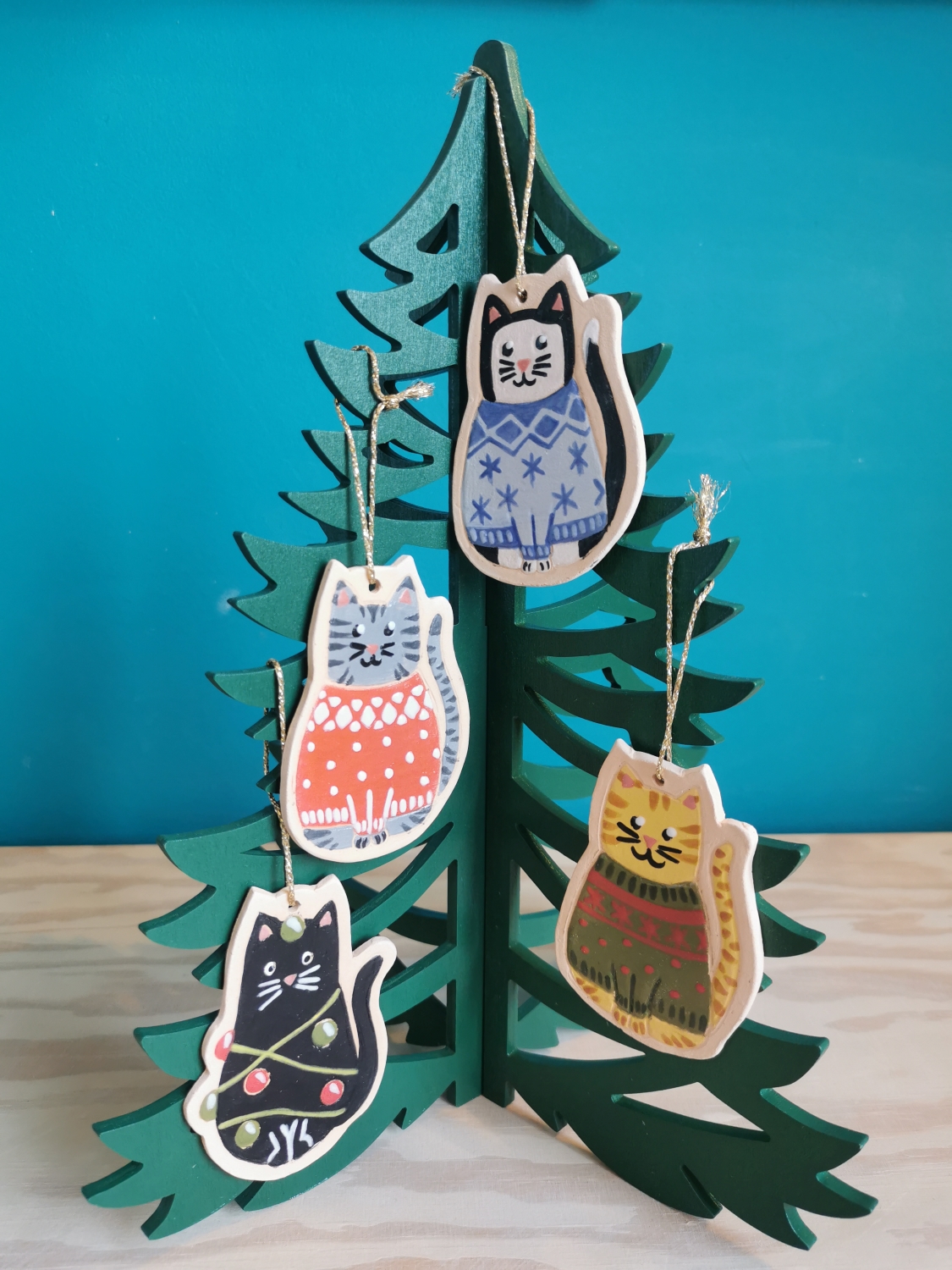 Handgemaakte Katten Kerstornamenten