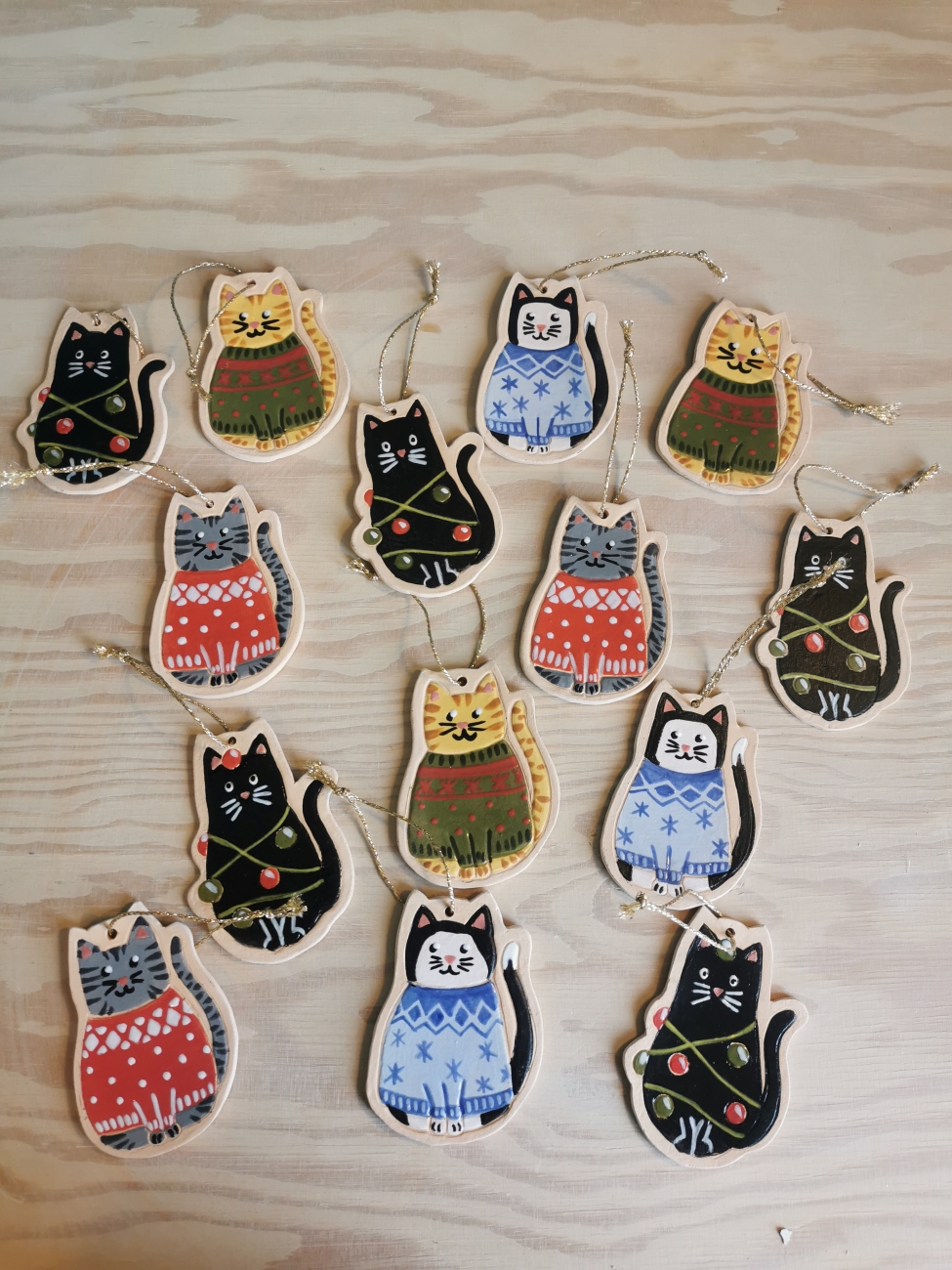 Handgemaakte Katten Kerstornamenten