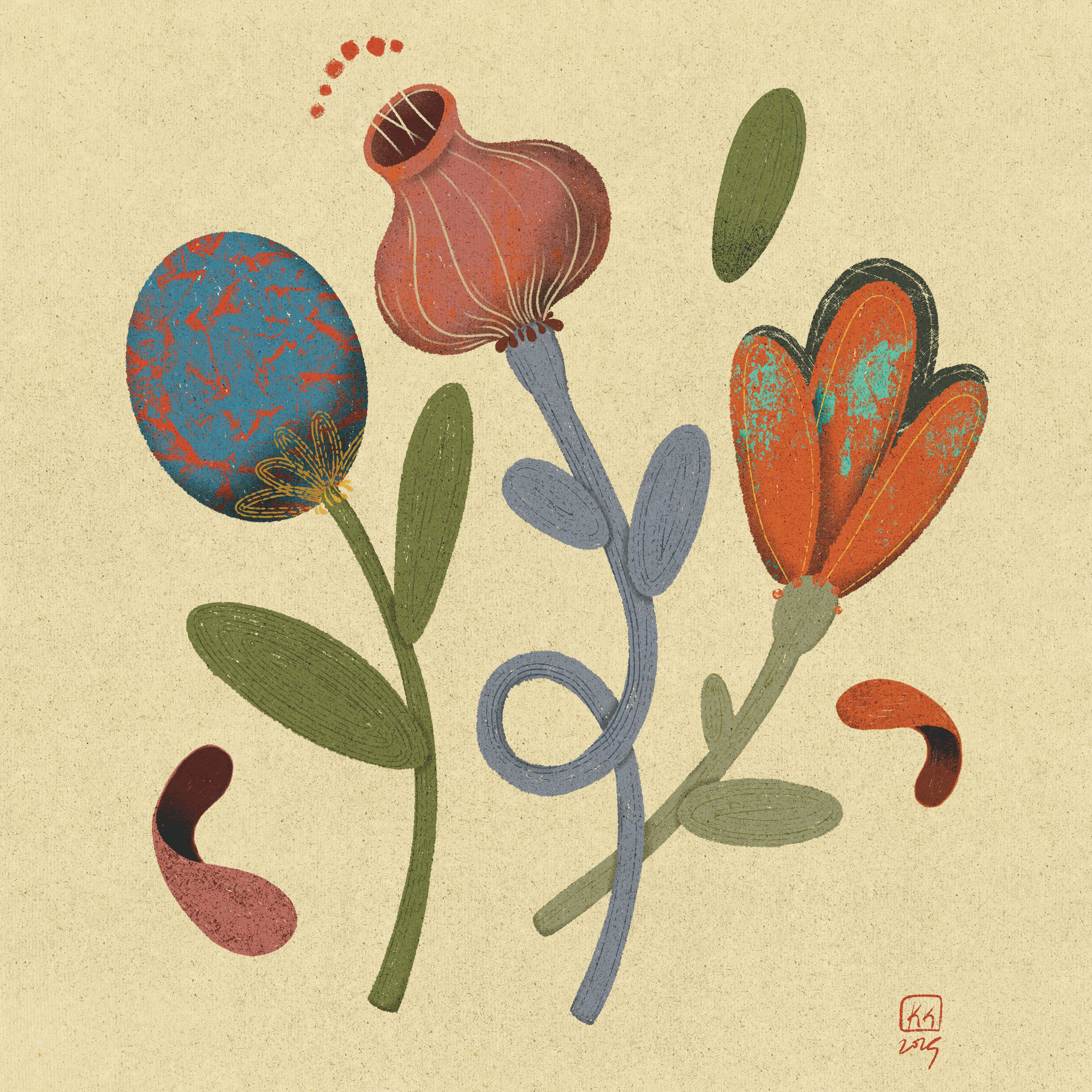 Florals on Beige Background