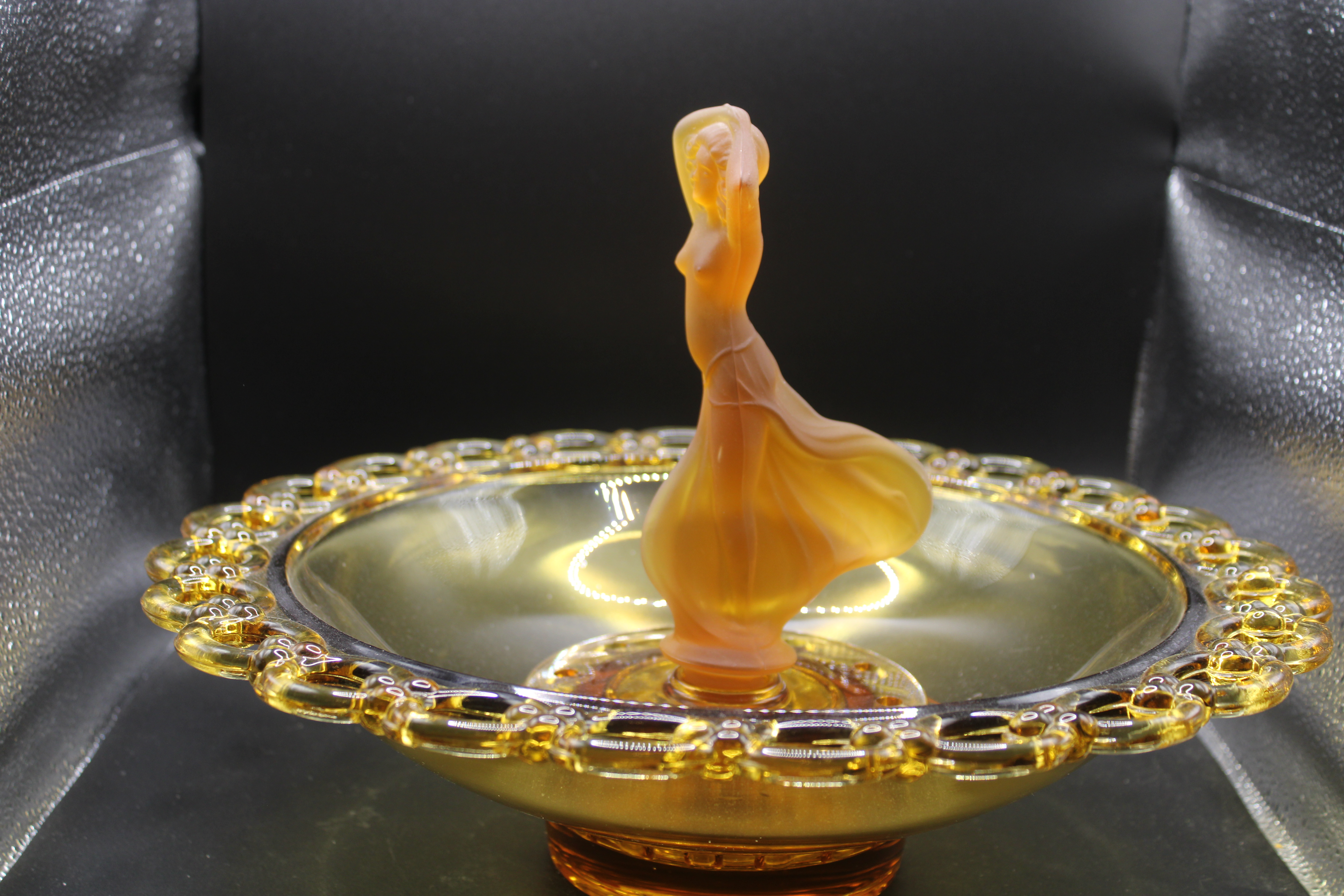 Vintage Josef Inwald Czech Art Deco Partially Nude Dancing Lady Flower Frog Float Bowl Centerpiece Rare