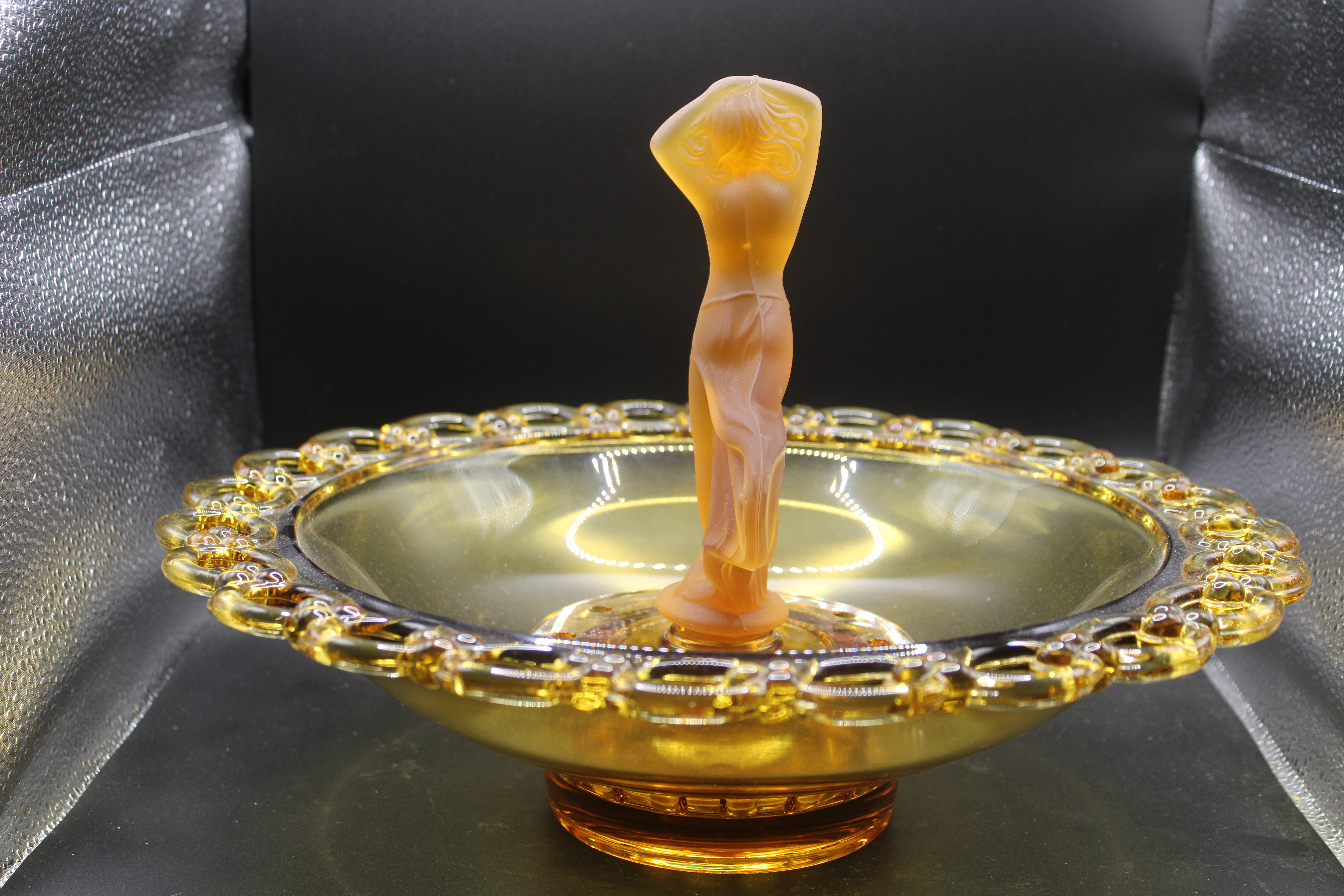 Vintage Josef Inwald Czech Art Deco Partially Nude Dancing Lady Flower Frog Float Bowl Centerpiece Rare