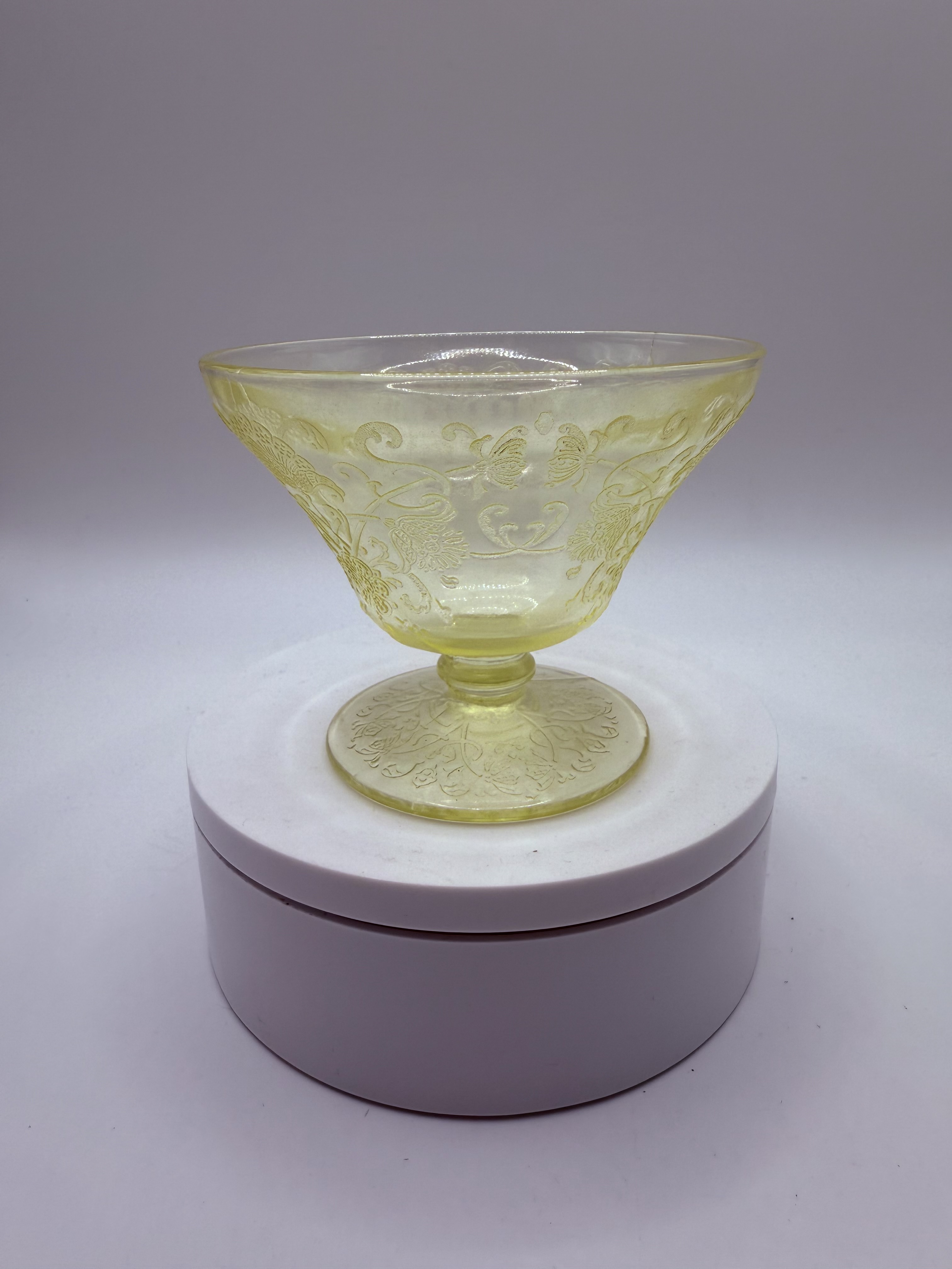 Vintage Yellows Florentine 2 Depression Glass Sherbet by Hazel Atlas