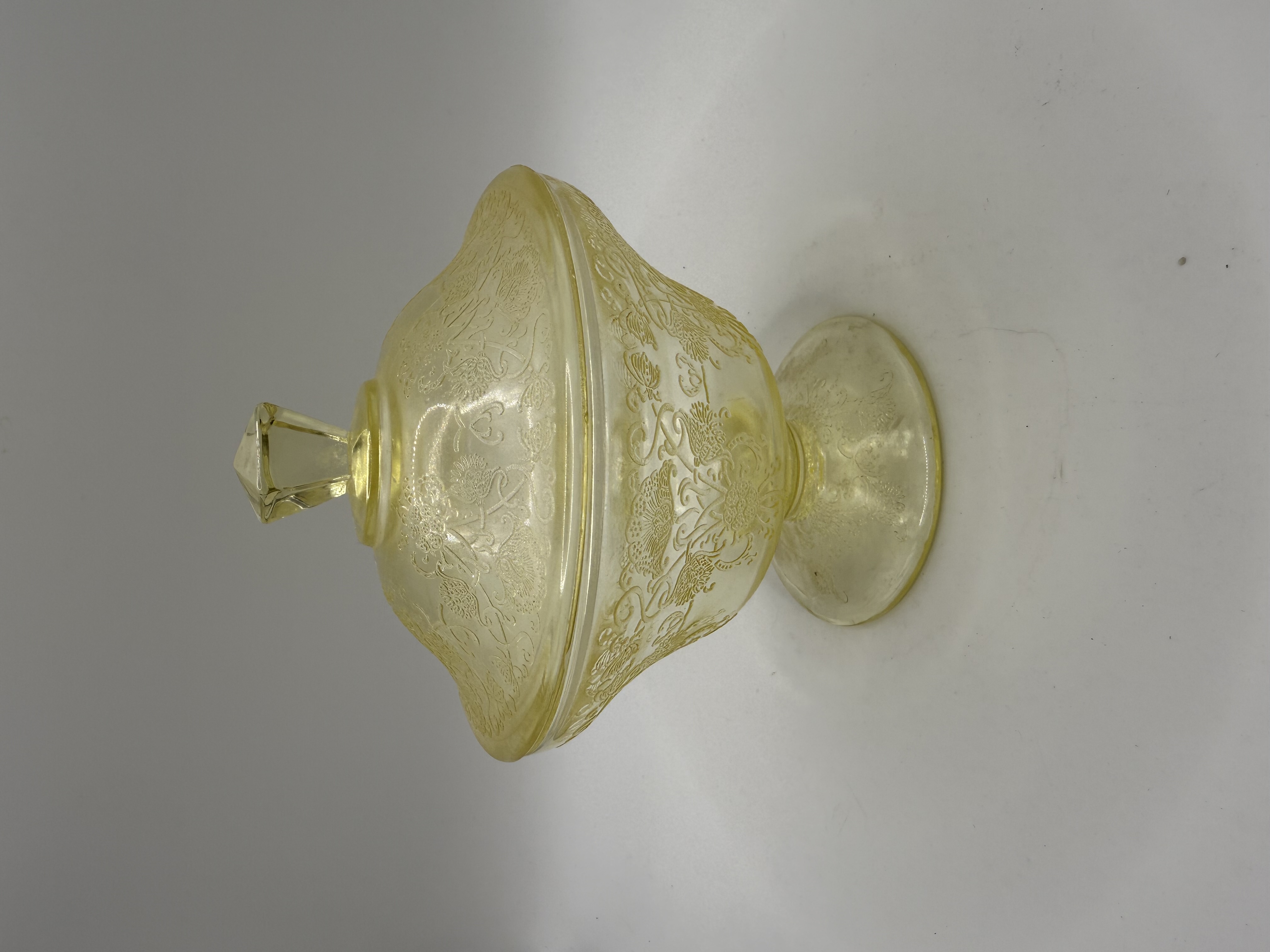 Florentine 2 Yellow Depression Glass Candy Dish by Hazel Atles