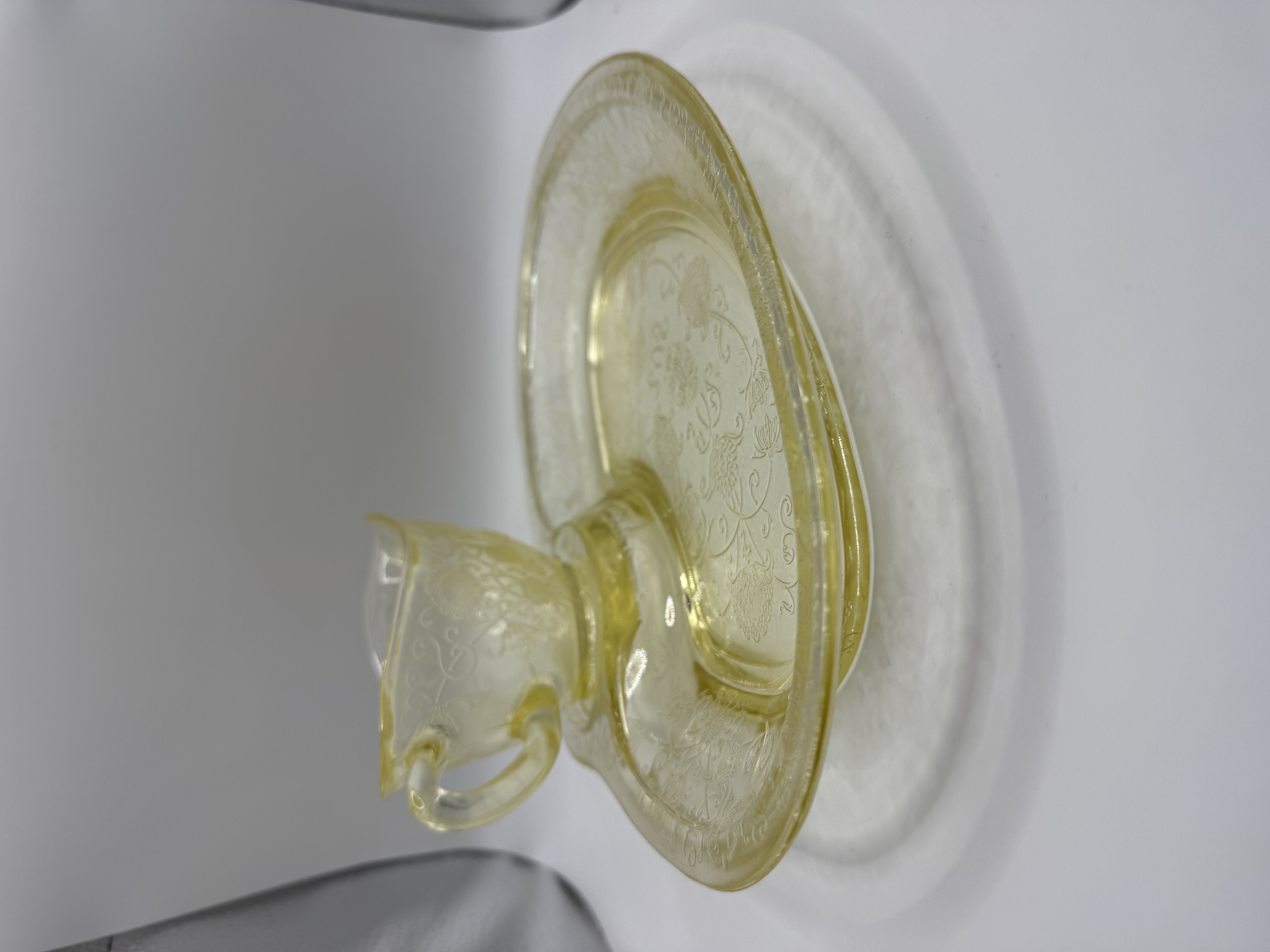 Florentine 2 Yellow Depression Glass Gravy Boat and Platter by Hazel Atlas