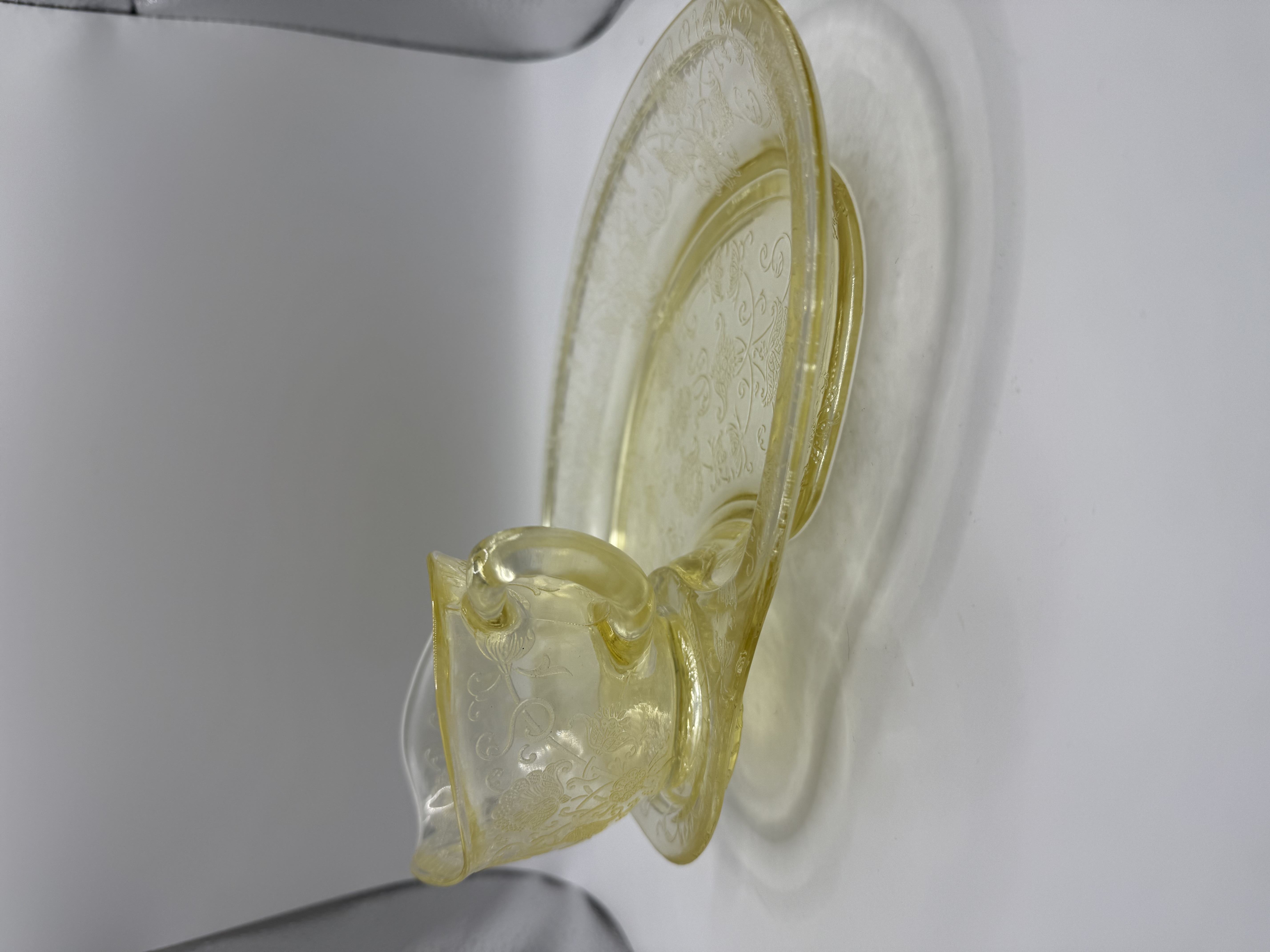 Florentine 2 Yellow Depression Glass Gravy Boat and Platter by Hazel Atlas