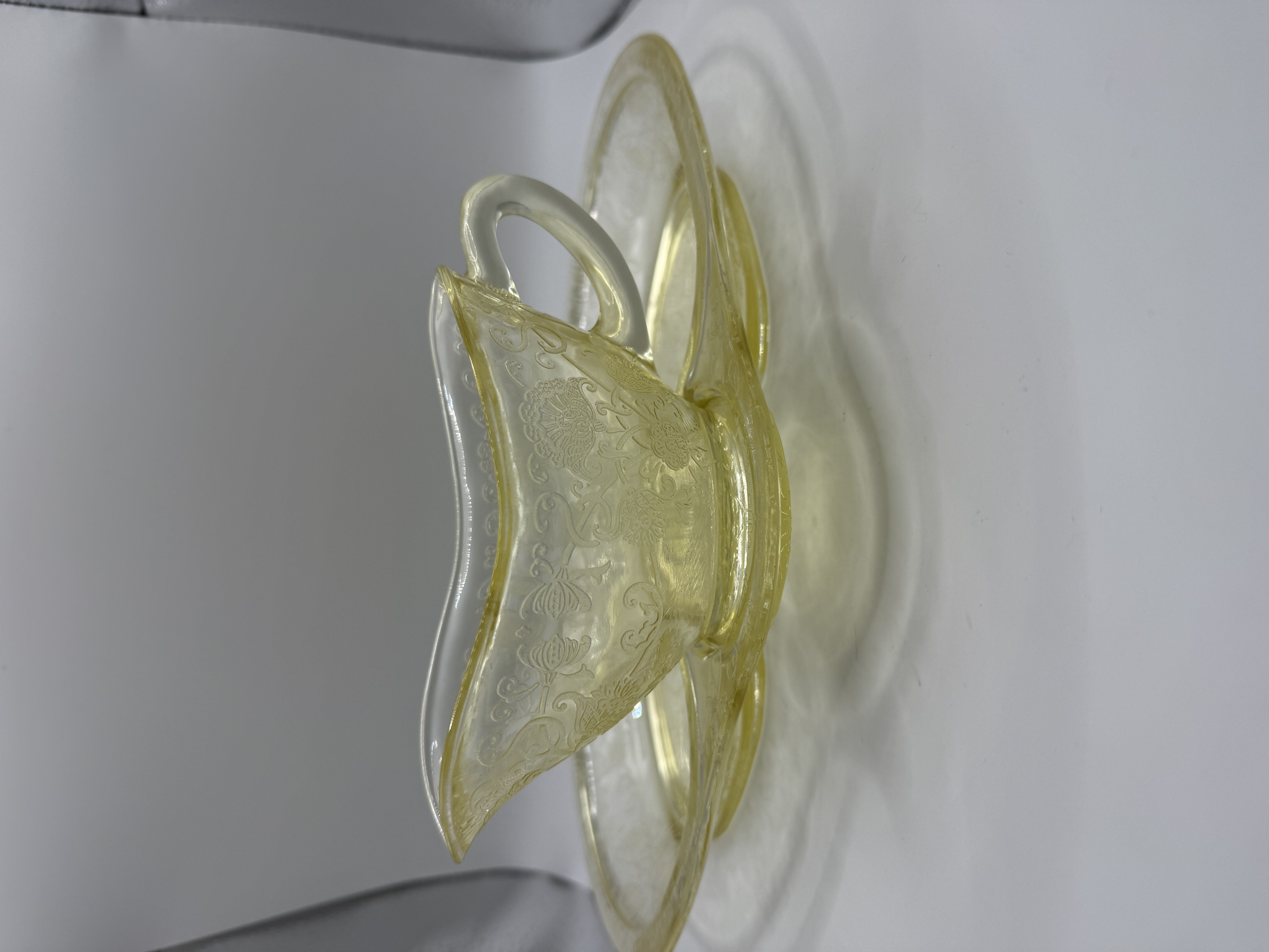 Florentine 2 Yellow Depression Glass Gravy Boat and Platter by Hazel Atlas