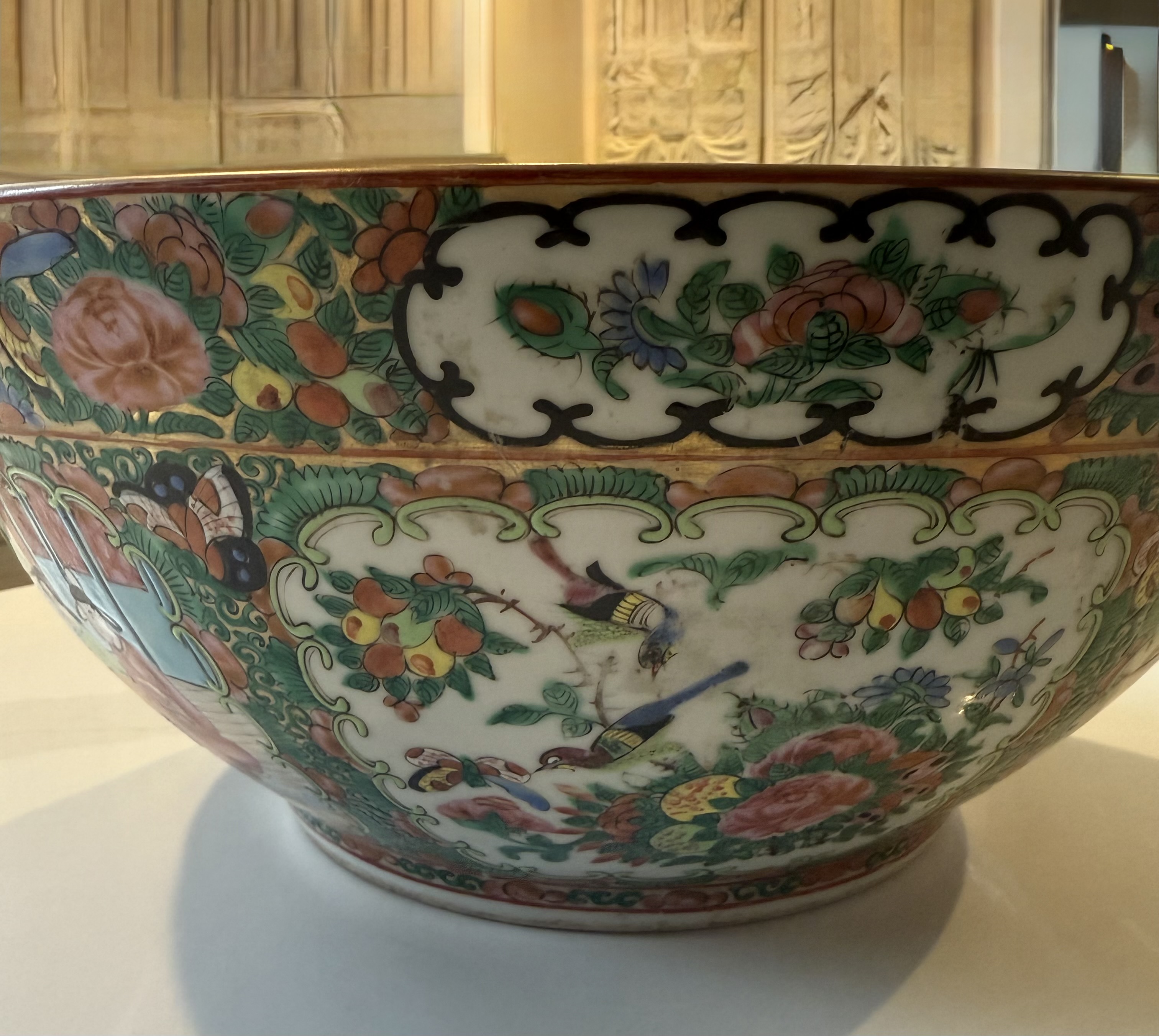  Chinese Export Rose Medallion Punch Bowl