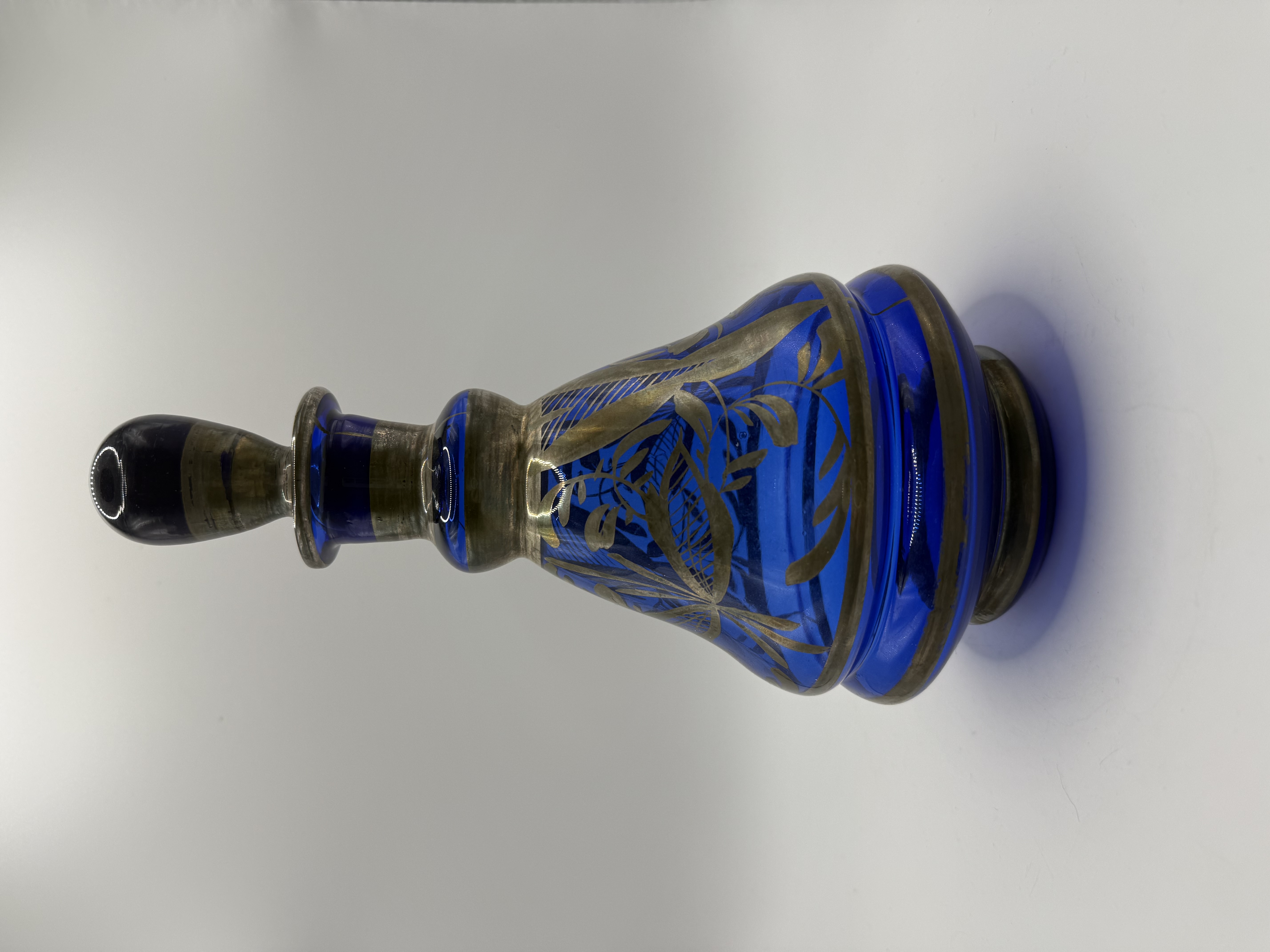 Vintage Cobalt Blue Carafe With Silver Overlay