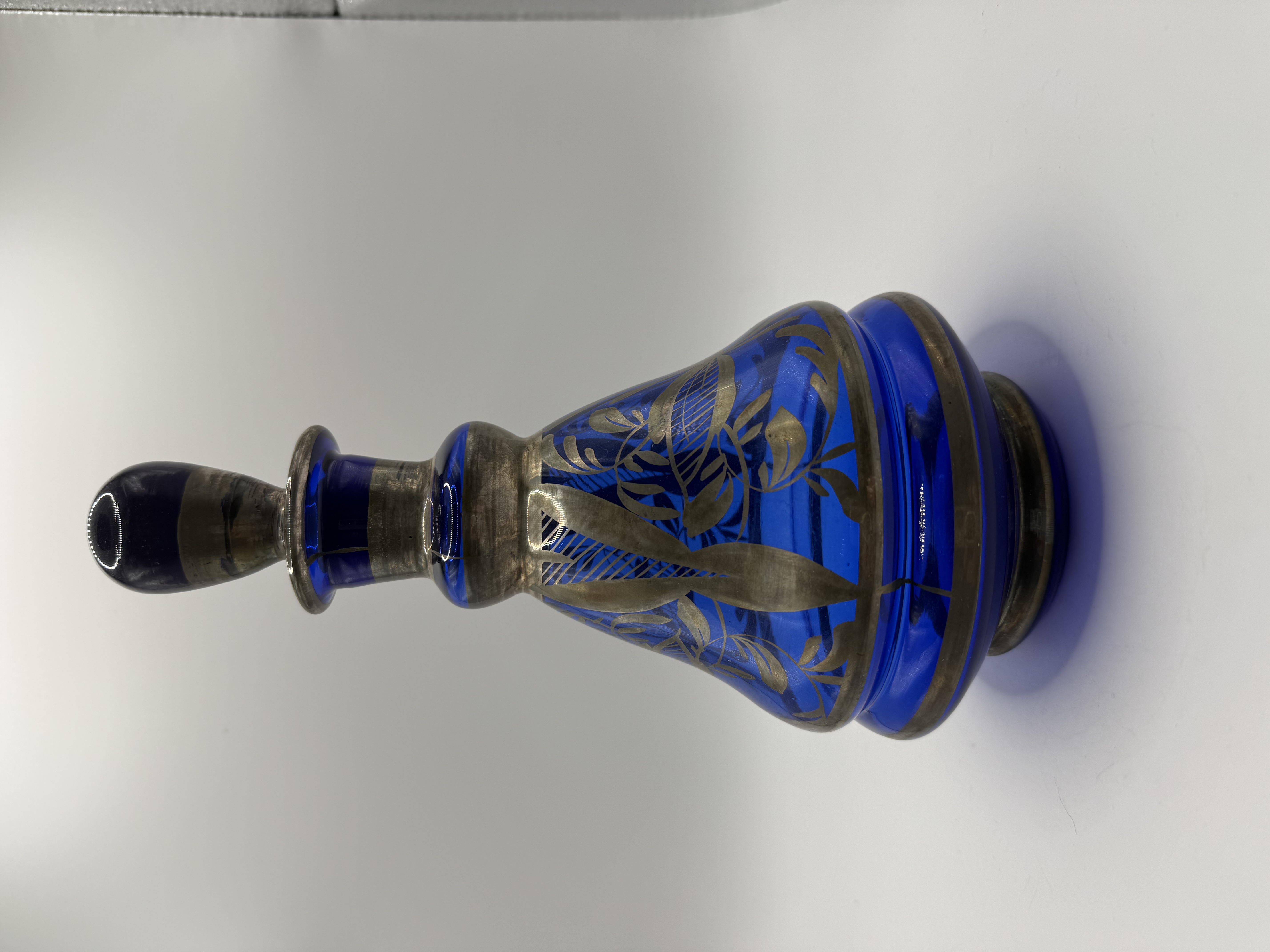 Vintage Cobalt Blue Carafe With Silver Overlay