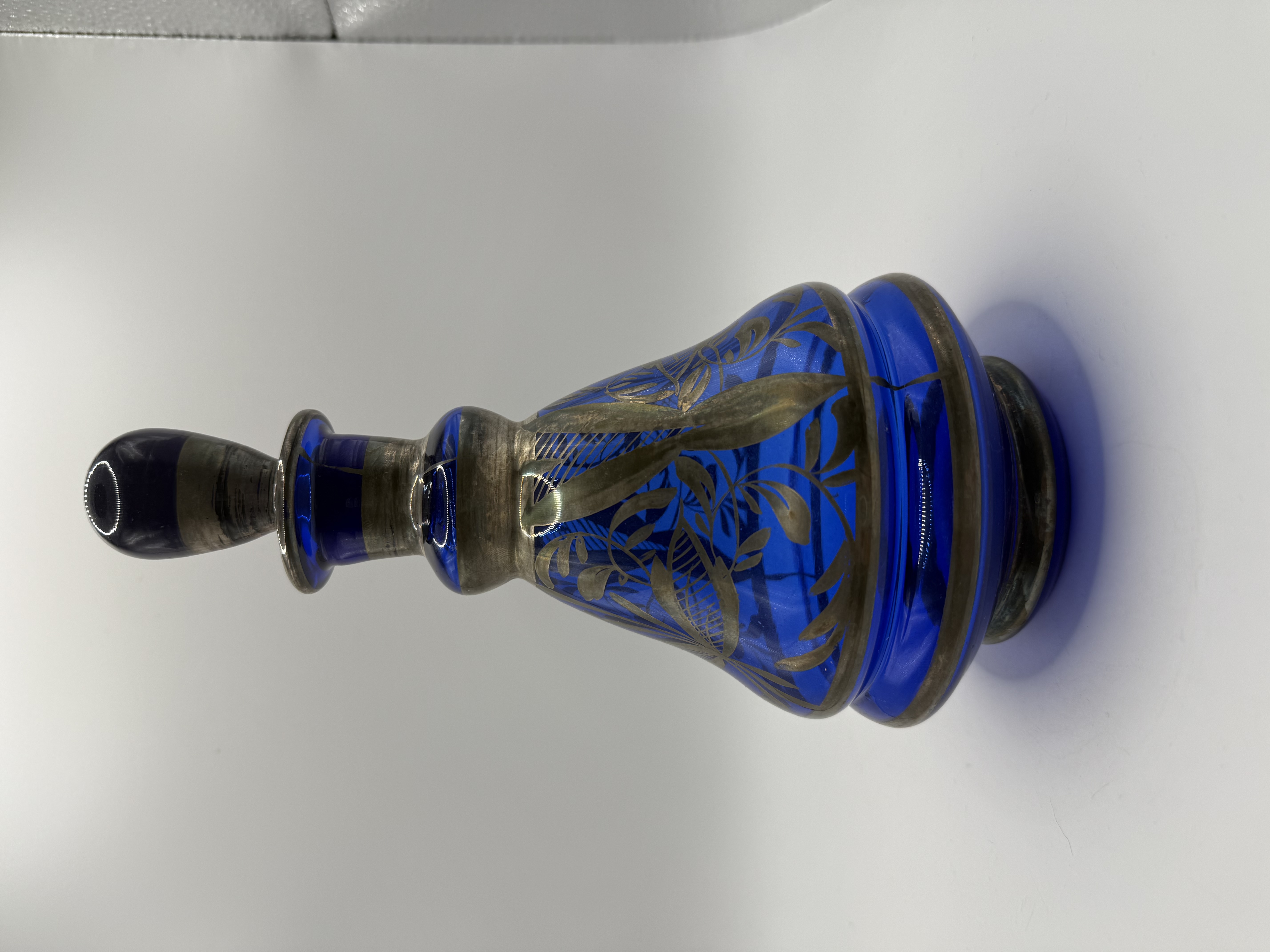 Vintage Cobalt Blue Carafe With Silver Overlay