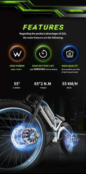 DUOTTS N26 48V 750W/1500W Dual Motors Electric Bicycle Hybrid MTB E Bike Delivery 4-7 days homedoor