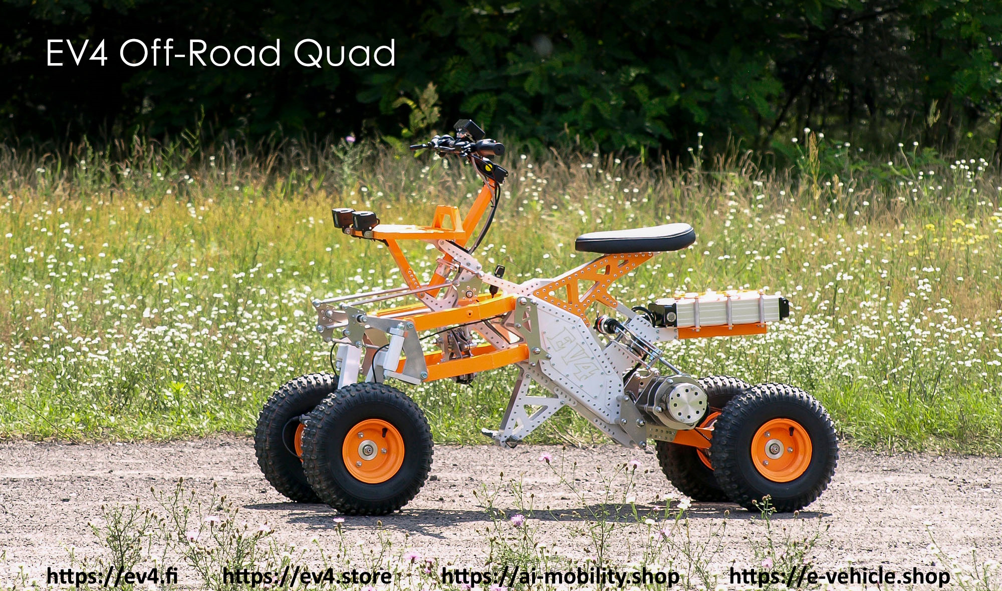 EV4 OFF-ROAD QUAD 2x 1000W DC motor Battery: Li-Ion 36 V, 23 Ah with an innovative suspension