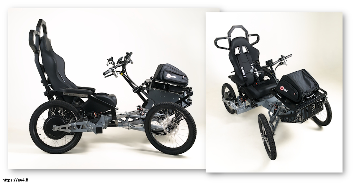 EV4  Mountain Cart 4x2 Drive: 2x 1500 W motors (Direct Drive) Battery: Li-Ion 36 V, 2x 24 Ah