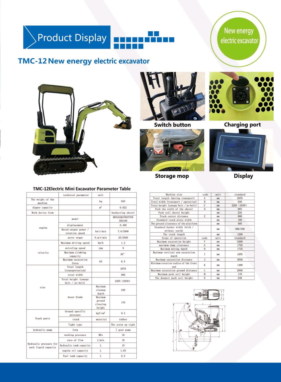 TMC-12 electric excavator 6.5 KW / 150 Ah New Modell 2025 !