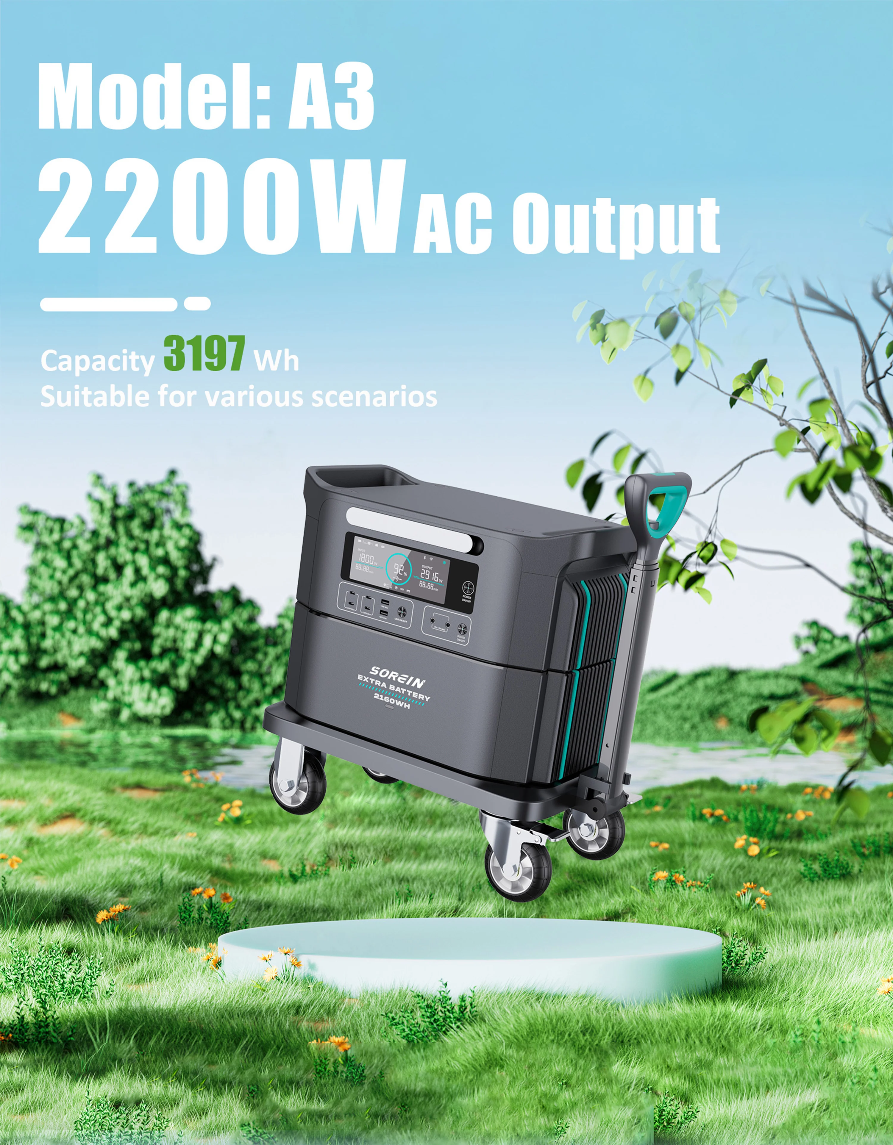 Sorein A3 Stackable Power Station 2200W 3197Wh LFP Battery