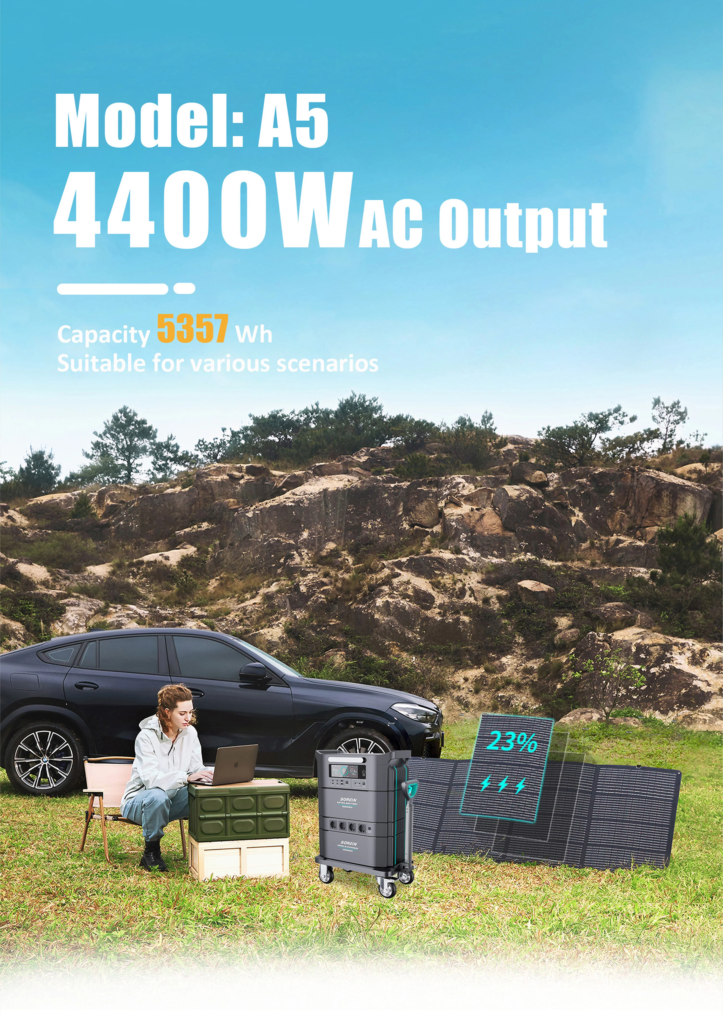 Sorein A5 5357Wh 4400W Stackable Solar Generator Power Station