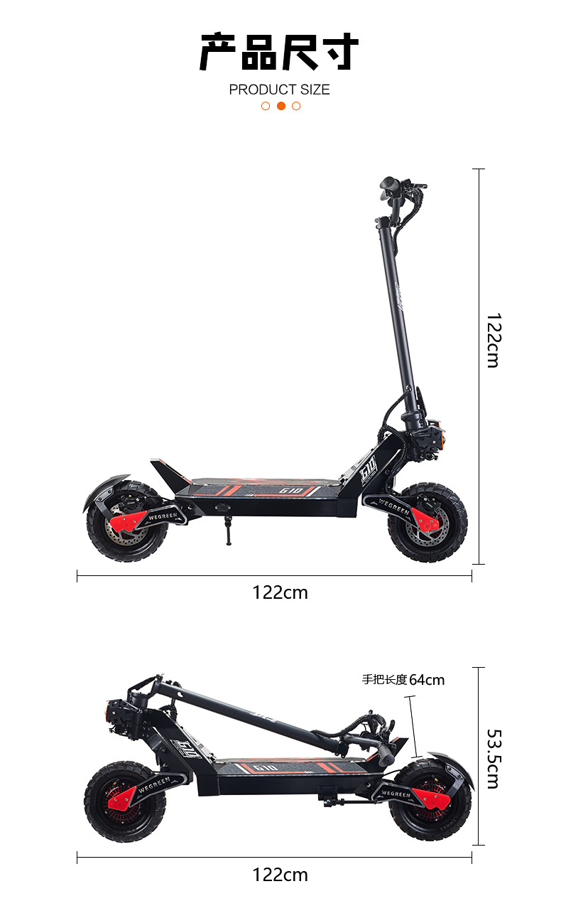 FREEZWAY E-Scooter G10 : 2400W (2X1200W) motor 48V 20 Ah battery 10" inch tire 