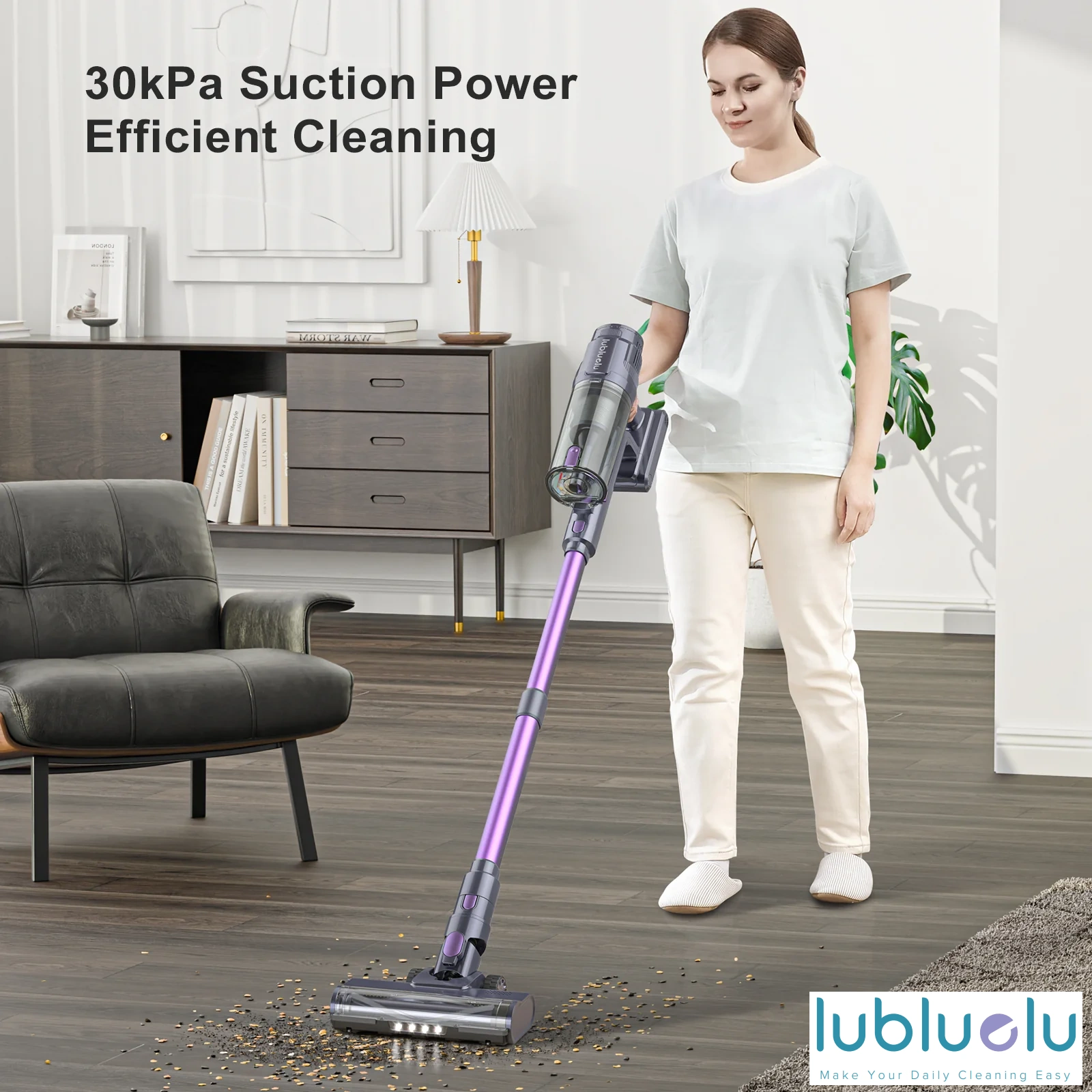 lubluelu L7 - Cordless Vacuum with 30KPa Suction, Large Dust Cup Capacity
