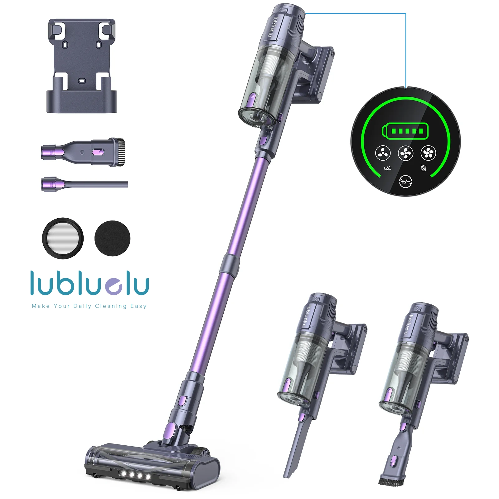 lubluelu L7 - Cordless Vacuum with 30KPa Suction, Large Dust Cup Capacity
