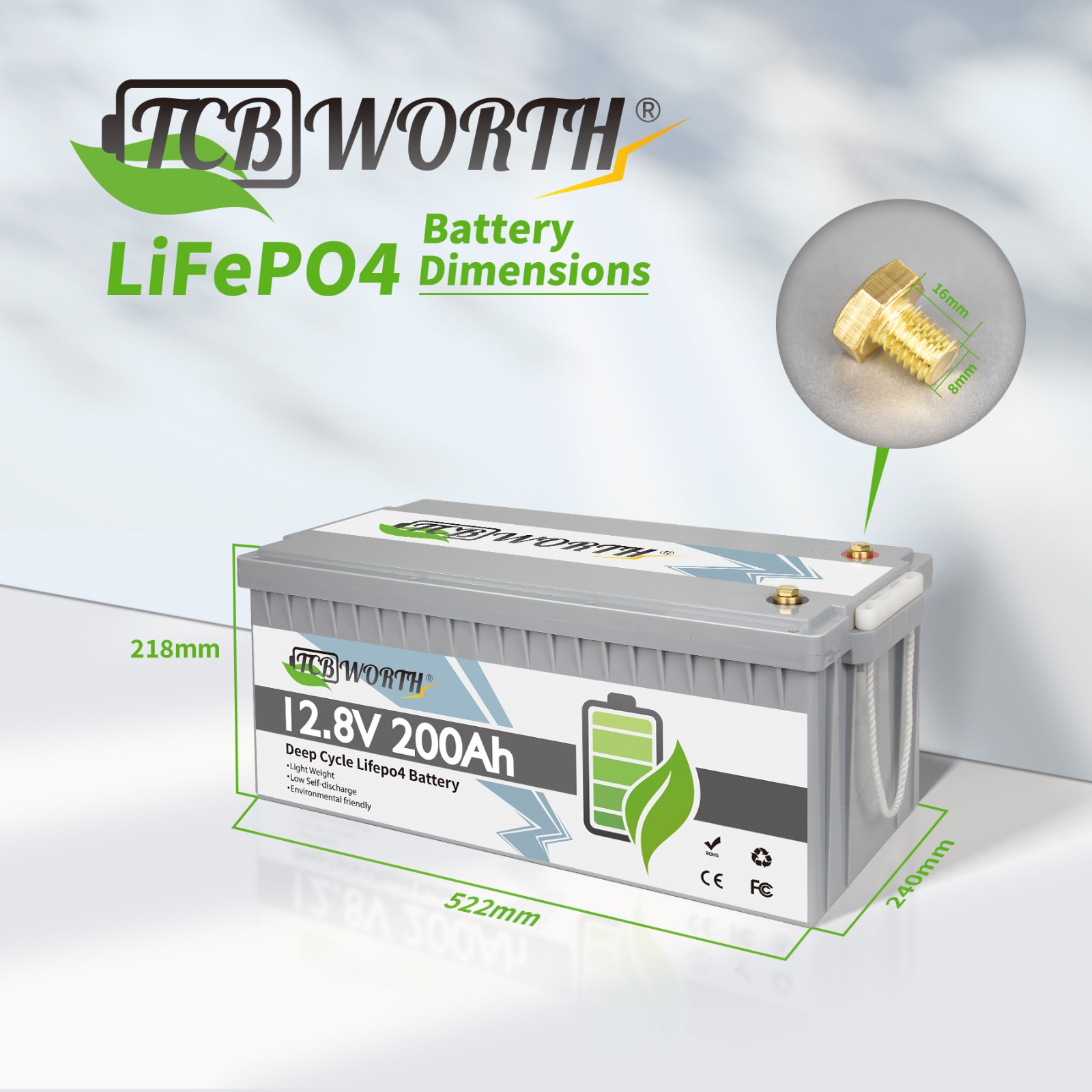 LiFePO4 Battery 12.8V 100Ah / 200Ah / 300Ah with BMS / Bluetooth