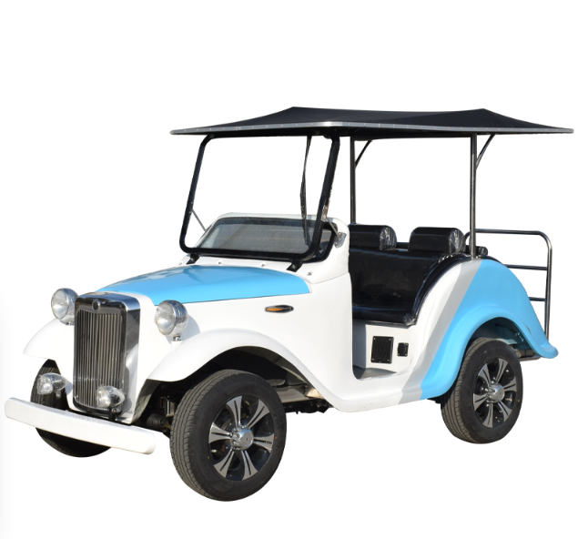 ZYCAR GD4-Y4 4 seater vintage car Y4 white and blue 48V 5KW AC system 150Ah Battery