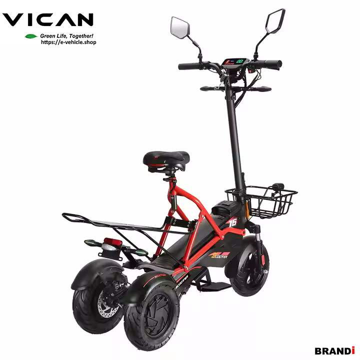VICAN V-YF020 Folding E-Scooter 3-Wheel 2 X 800W (1600W) 48V 24Ah Lithium Battery 12" Off road tires with Tubes