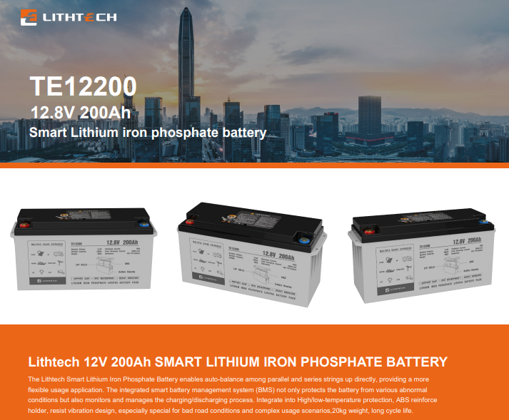 LithTech LiFePO4 battery 12,8V 200Ah BMS / Bluetooth / Heating