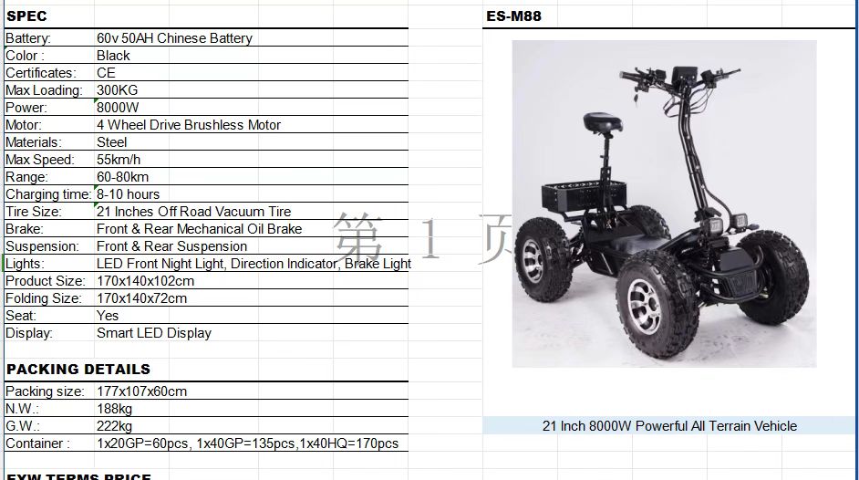 BRAND-i Police 4WD 4-Wheel E-Scooter ATV 8000W 60V 50Ah Lithium battery
