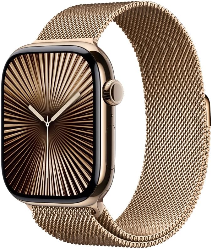 Apple Watch Series 10 [GPS + Cellular 46mm] Smartwatch with Gold Titanium Case with Gold Milanese Loop. Fitness Tracker, ECG App, Always-On Retina Display, Water-Resistant
