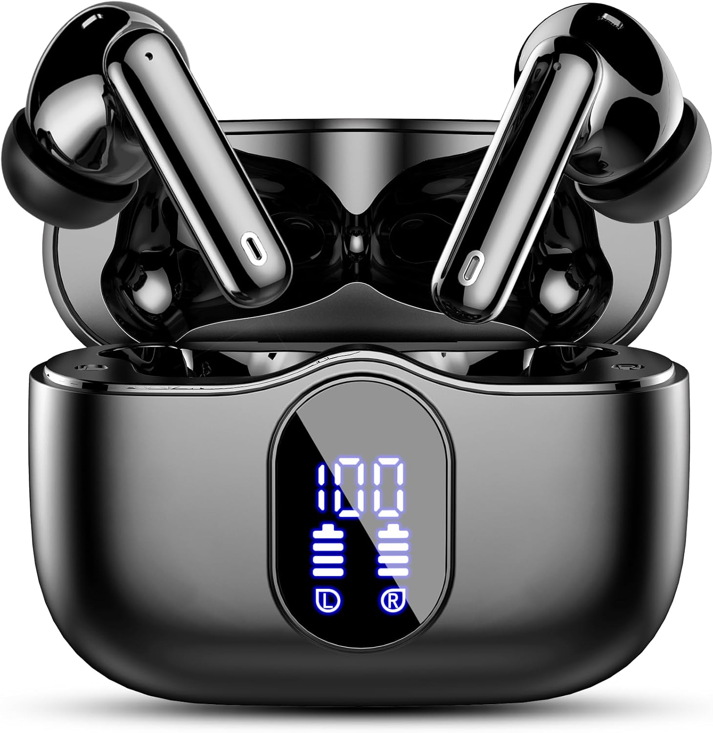 Wireless Earbuds, Bluetooth Headphones 5.4 HiFi Stereo, Wireless Earphones with ENC Noise Cancelling Mic, IP7 Waterproof in Ear Wireless Headphones, LED Digital Display Ear Buds, Touch Control, Black
