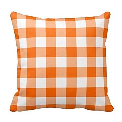 Orange Gingham Cotton Cushion Cover