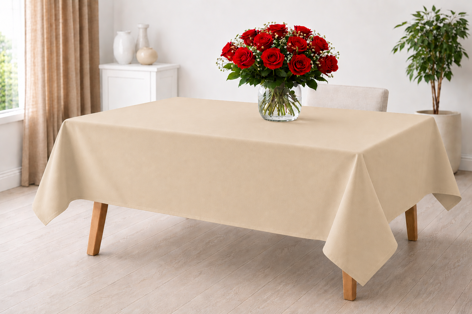 Beige 100% Cotton Tablecloth