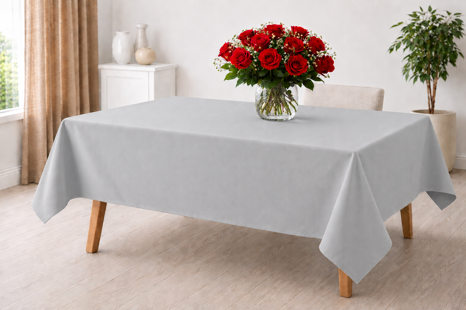Silver 100% Cotton Tablecloth