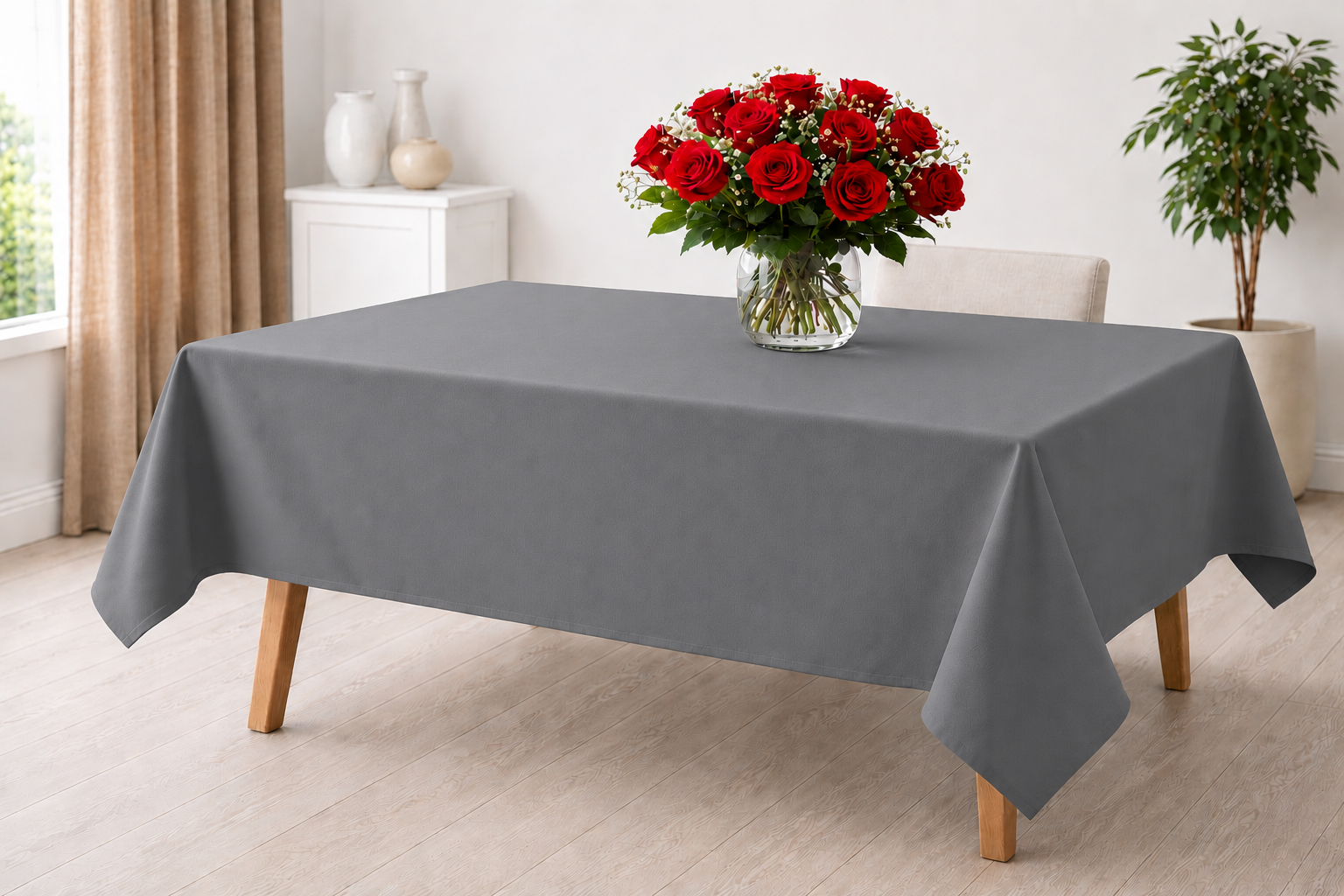 Grey 100% Cotton Tablecloth