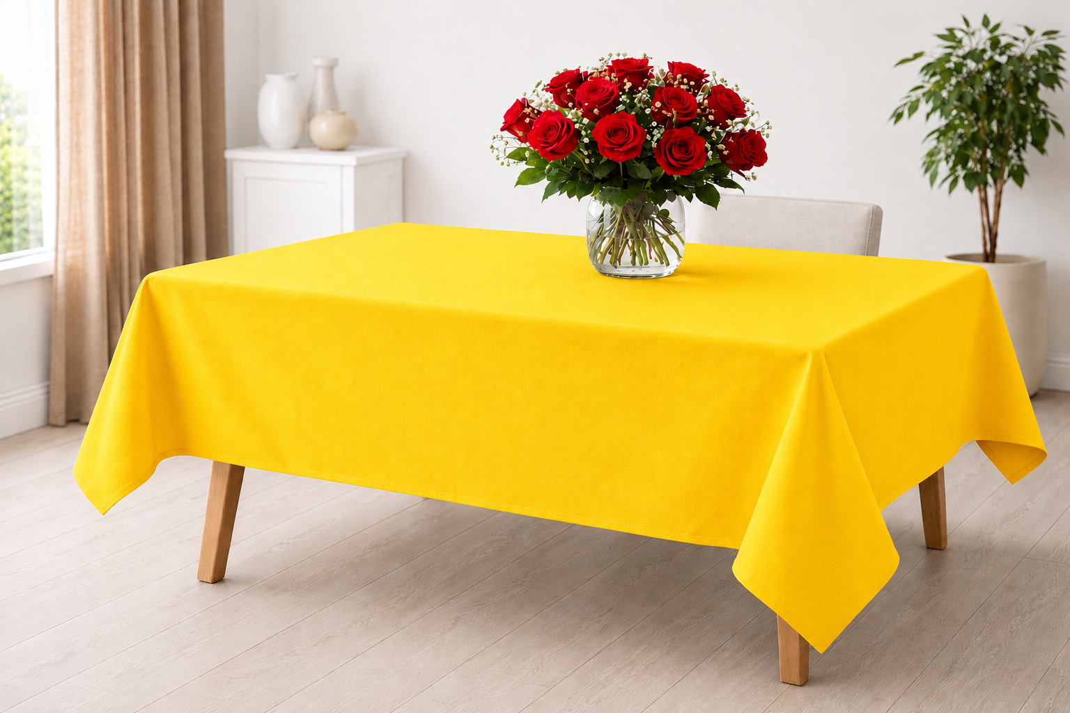 Yellow 100% Cotton Tablecloth