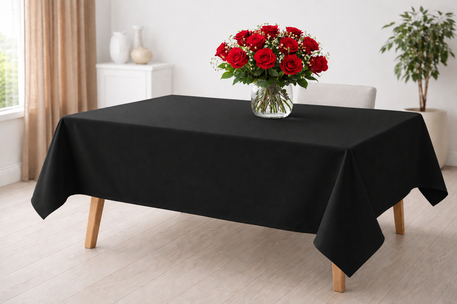 Black 100% Cotton Tablecloth