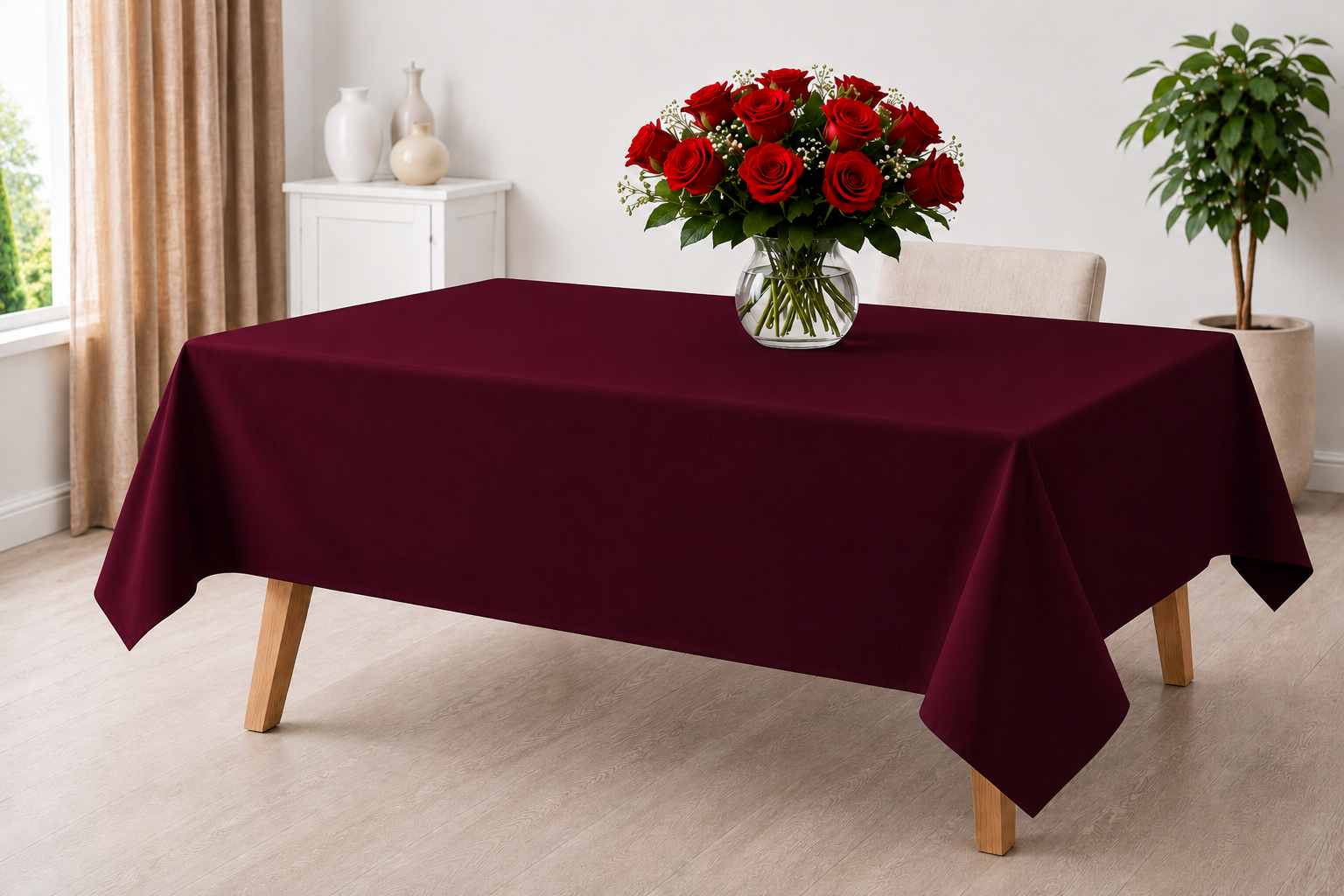 Maroon 100% Cotton Tablecloth