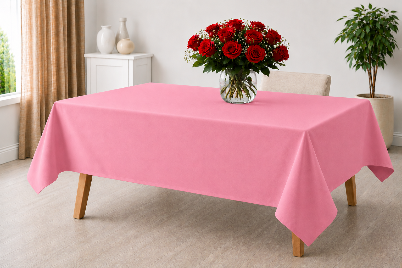 Candy Pink 100% Cotton Tablecloth