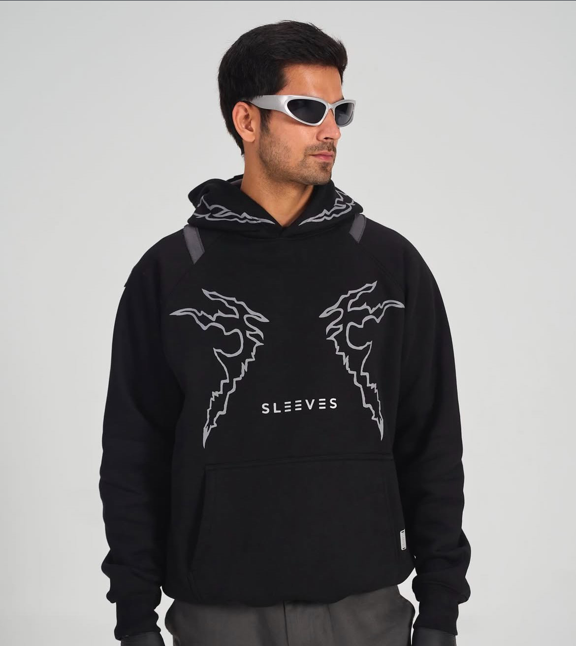 600 GSM Leather Patched Hoodie