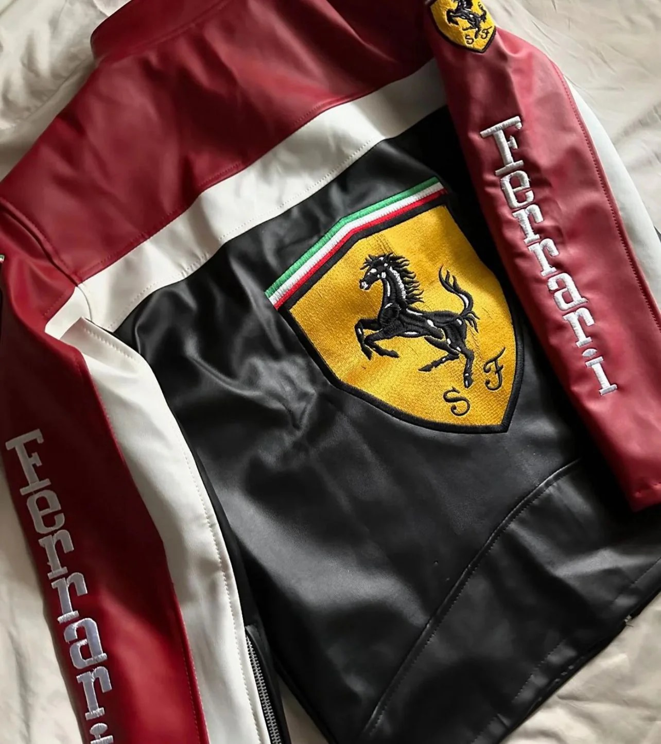 Ferrari Racing Leather Embroidery Jacket