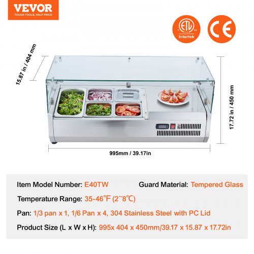 VEVOR Saladette Réfrigérée à Poser 140 W, Vitrine Réfrigérée pour Pizzeria .