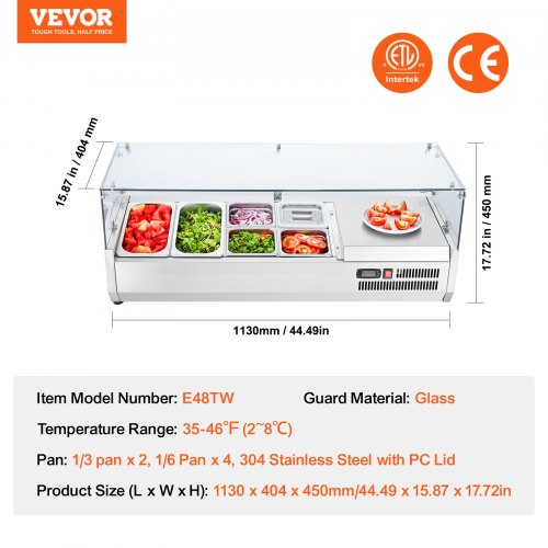 VEVOR Saladette Réfrigérée à Poser 140 W, Vitrine Réfrigérée pour Pizzeria .